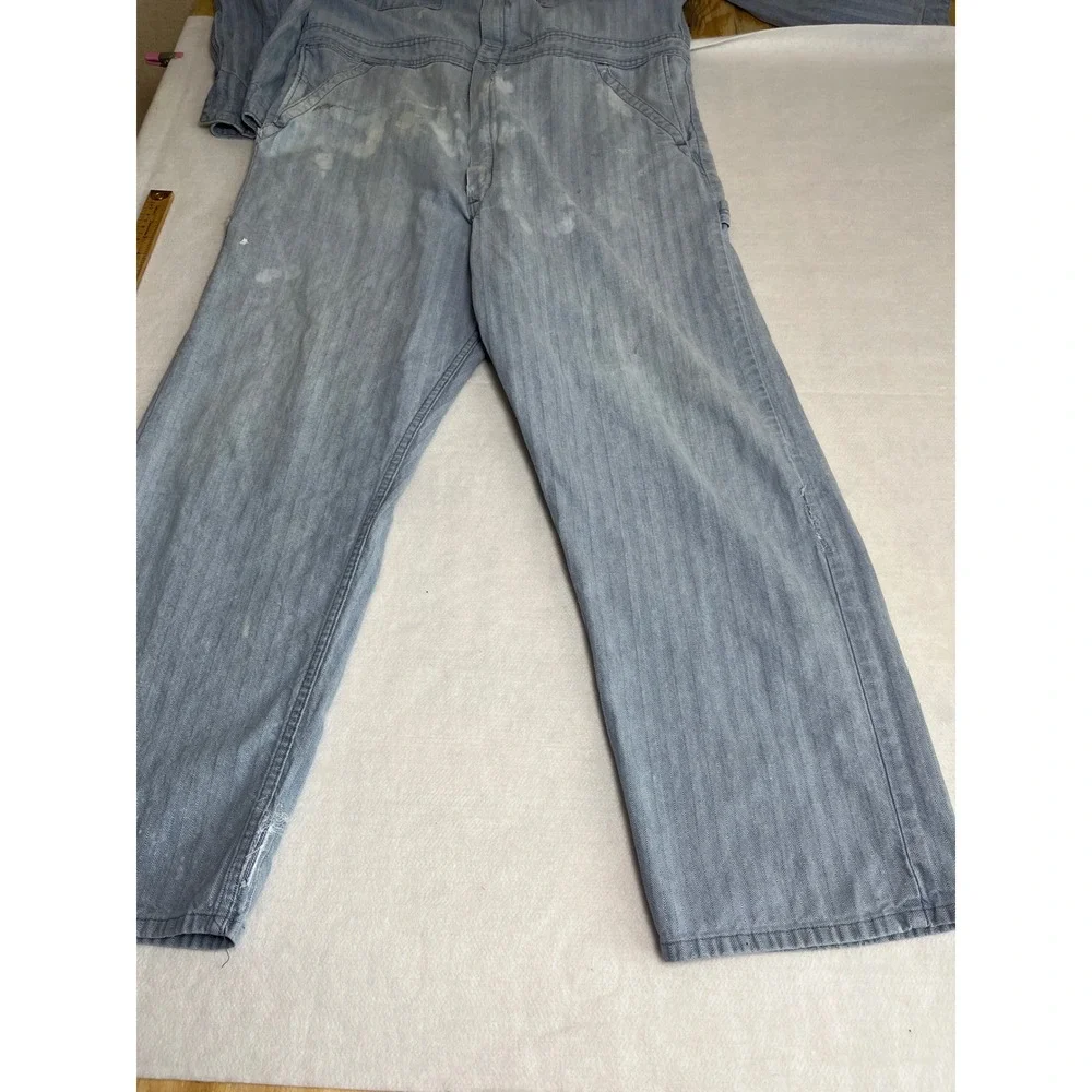 Vintage Dickies Coveralls Faded Blue Herringbone Twill Workwear Jumpsuit Cotton